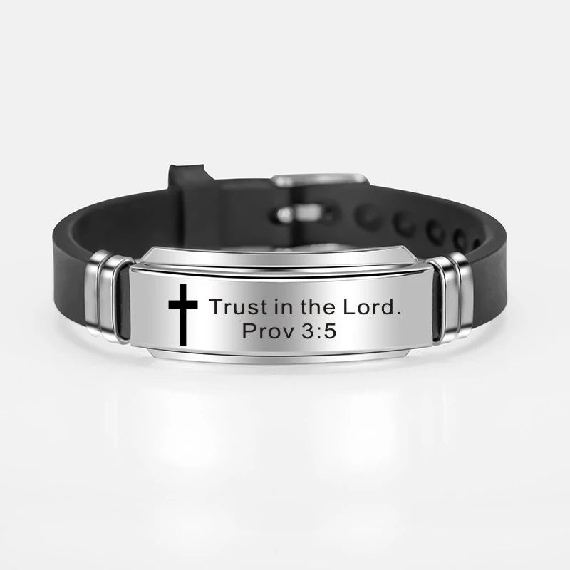 Cross Jesus Scripture Quote Bracelet Christian Bible Verse Inspiring Faith Stainless Steel Bracelets Silicone Wristband