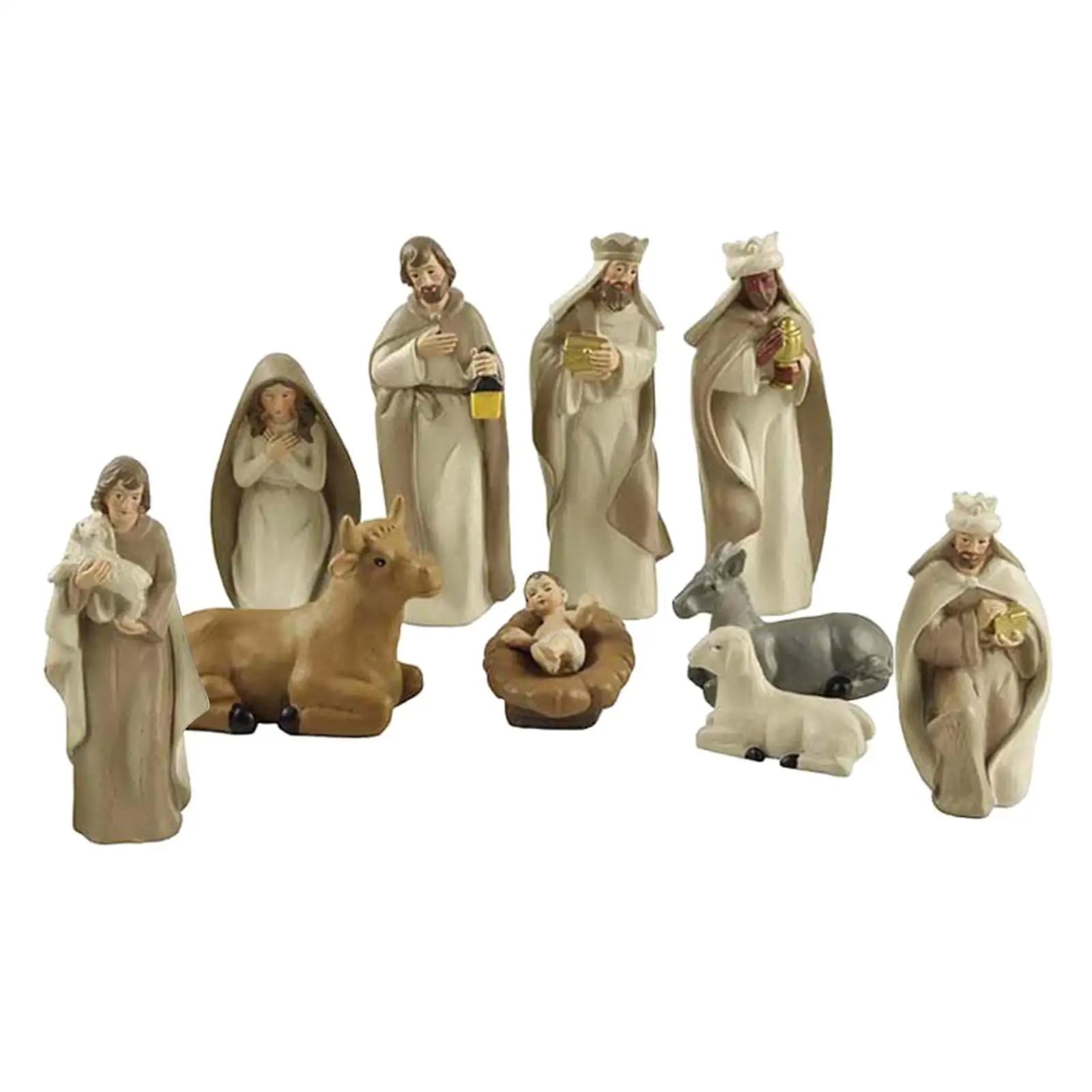 10x Resin Christmas Crib Figures Display Set Figures Baby Gifts