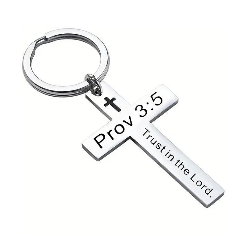Christian Bible Verse Cross Pendant Keychain Stainless Steel Religious Psalm Prayer Key Chain Keyring Gifts