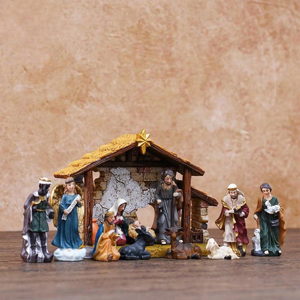 Christmas Nativity Set 12 Pieces Religious Jesus Birth Sculptures Resin Catholic Christian Nativity Manger Sculptures