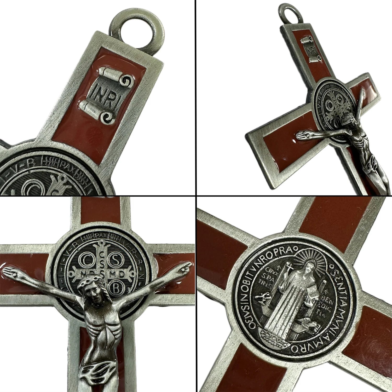 Easter Gift Crucifix Wall Cross-St. Benedict Metal Wall Art-5.0 InchX2.7 Inch Black White Brown Enamel Give Blessing Rosary Gift