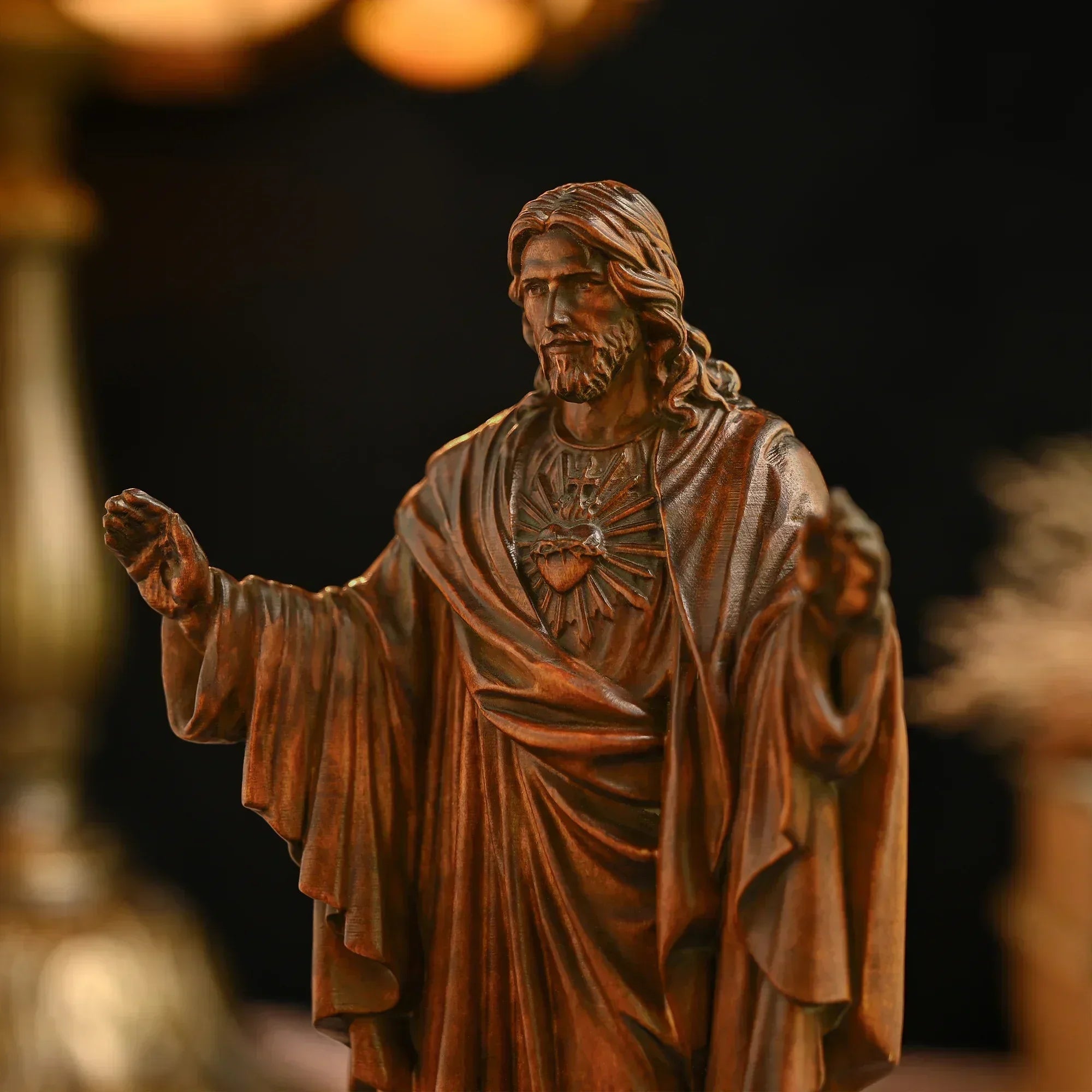 Vintage Solid Wood Carving Handcrafts Jesus Sacred Statue Ornaments Office Decor Figurines