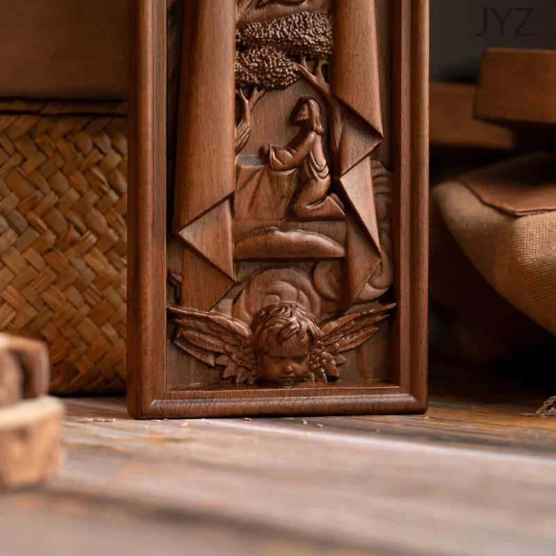 Christian Wooden Easter Catholic Cross Jesus Statue Interior Wall Decoration, Religious Baptismal Gift