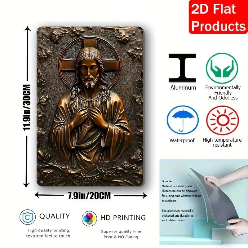 Metal Aluminum Sign Wall Hanging, 2D Flat Jesus, Square Sign, Square Gift, Wreath Sign, Living Room, Home, Door Wall, Decoration