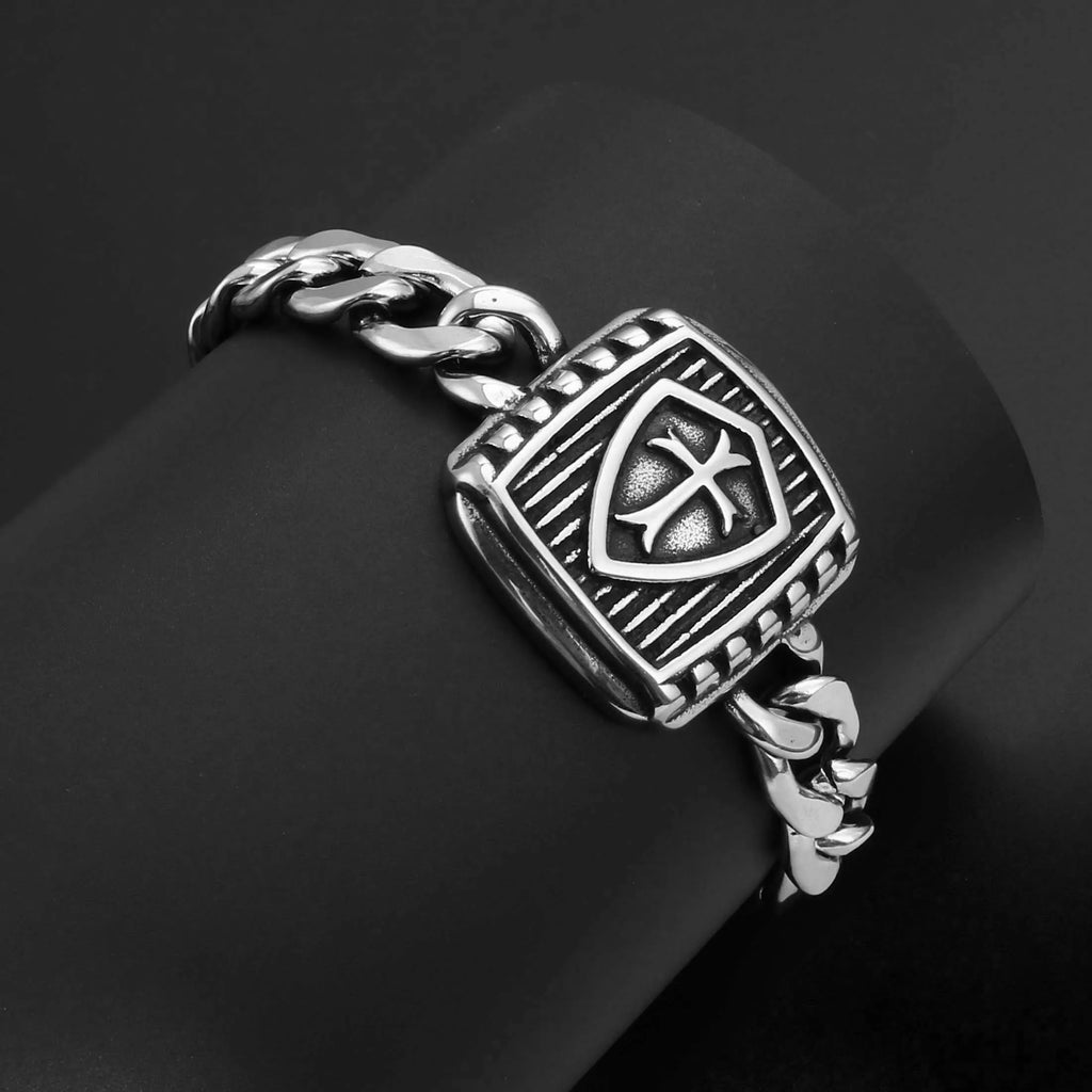 1PC Pulseras Hombre Medieval Stainless Steel Male Bracelets for Man Jesus Cross Bracelets Man Spiritual Jewelry Fathers Day Gift