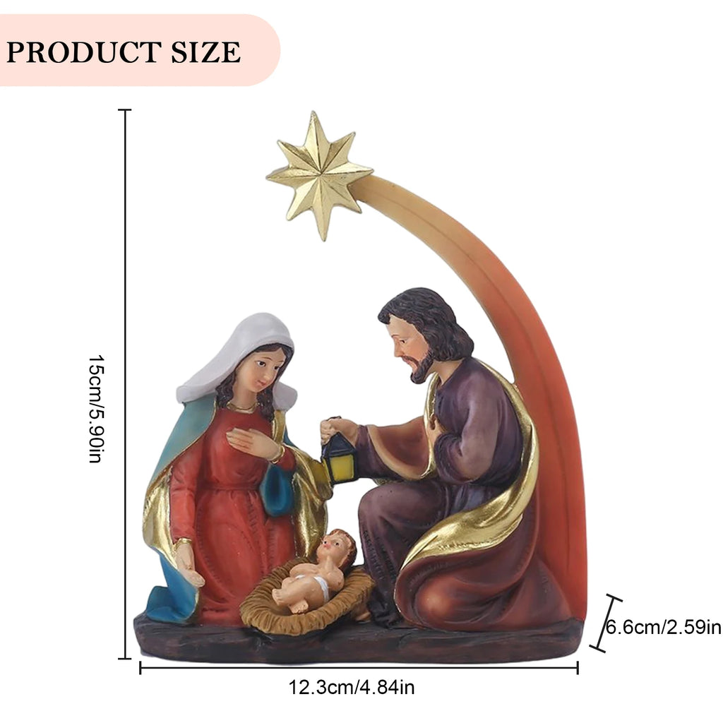 Resin Jesus Nativity Figurine Desktop Ornament Family Nativity Sculptures Handicrafts Christmas Gift Home Decor for Living Room