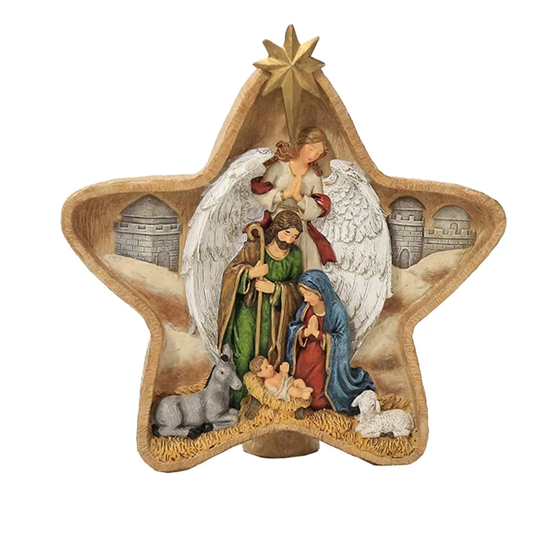 AB47-European Holiday Decoration Home Table Decoration Five-Pointed Star Manger Birth Window Decoration