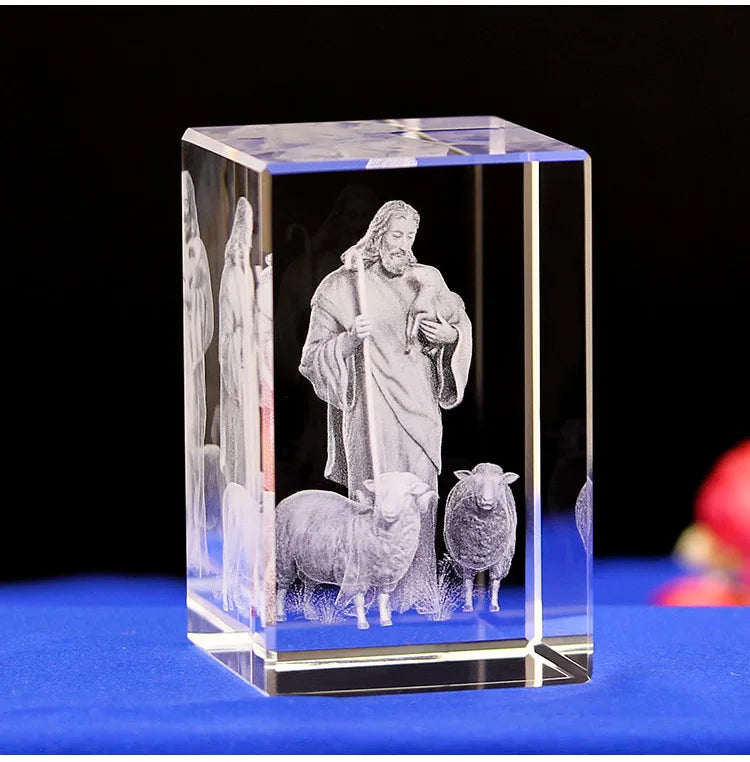 Efficacious HOME family Talisman- Christianity Jesus Christ with sheeps Figurine 3D Crystal statue - cost