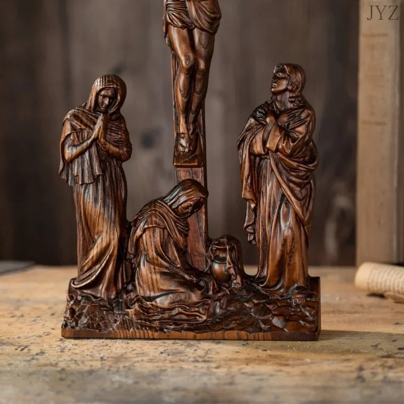 High Quality Vintage Solid Wood Crosses Cameo Crafts Jesus Desktop Decor Icon Holy Statues