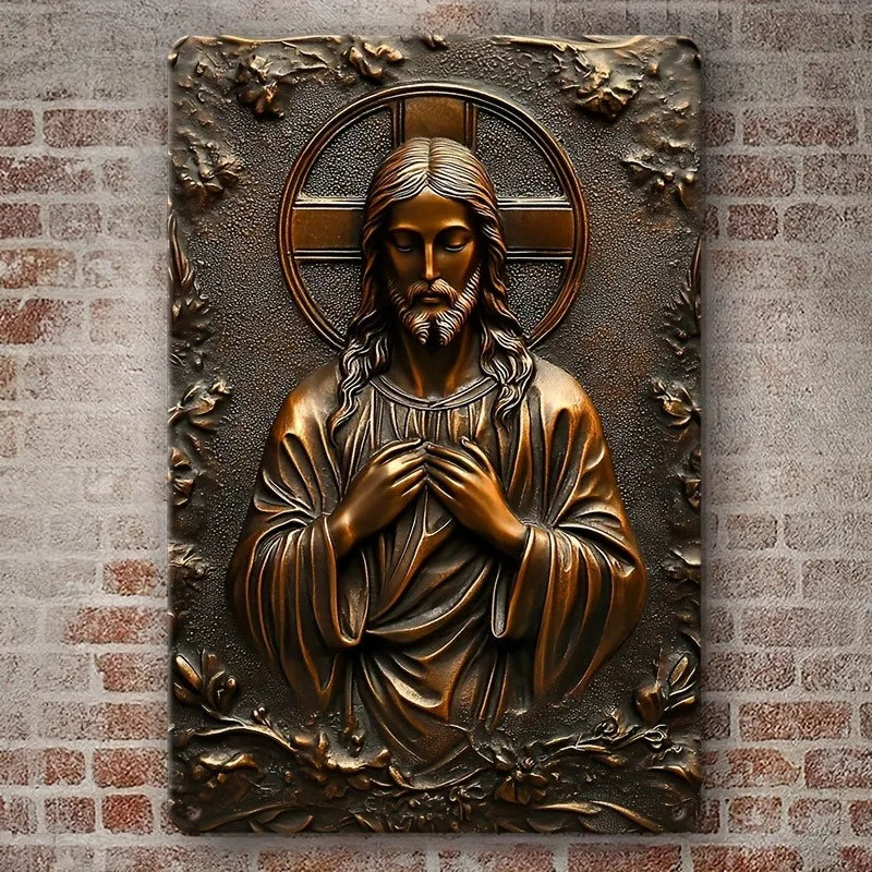 Metal Aluminum Sign Wall Hanging, 2D Flat Jesus, Square Sign, Square Gift, Wreath Sign, Living Room, Home, Door Wall, Decoration