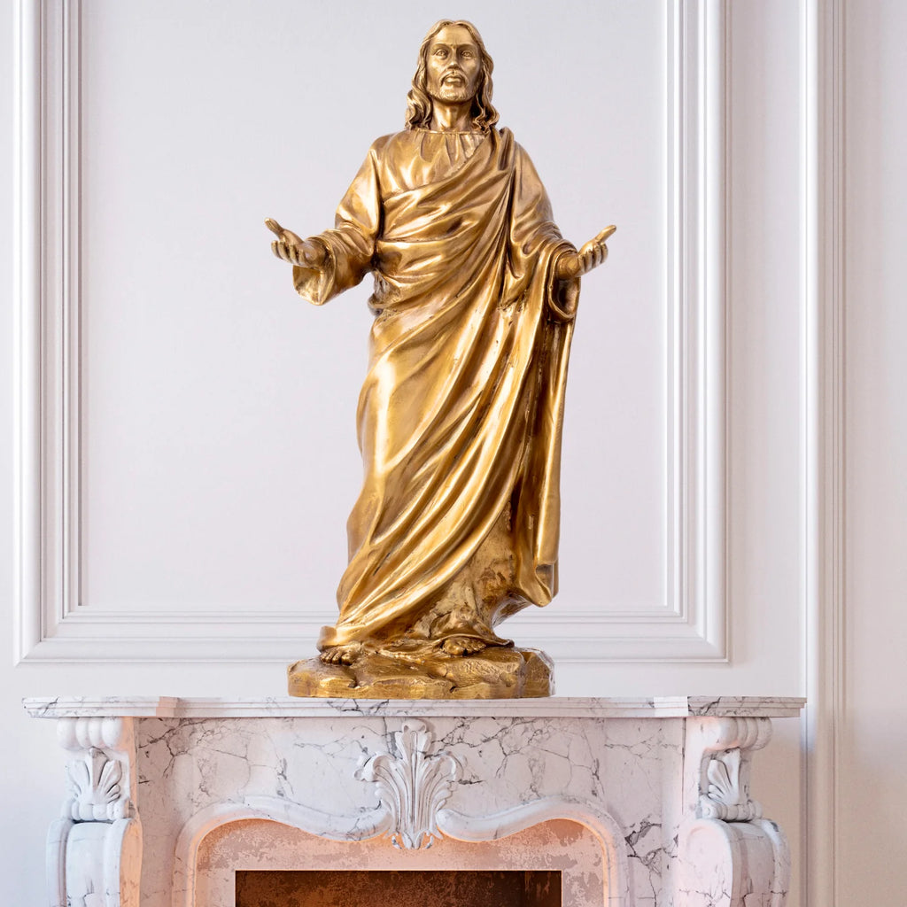 31cm Bronze Jesus Sculpture Christ Blessing Jesus Bronze Statue Church Bronze Figurines Home Decor Ornaments Antique Crafts