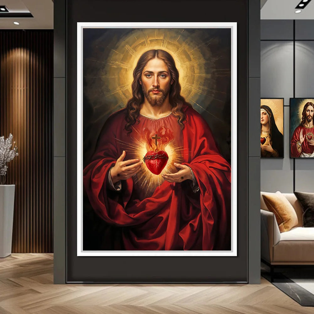 Christian Sacred Heart Jesus Art Posters Prints Catholic Pure Virgin Mary Canvas Painting Religious Believers Bedroom Home Decor