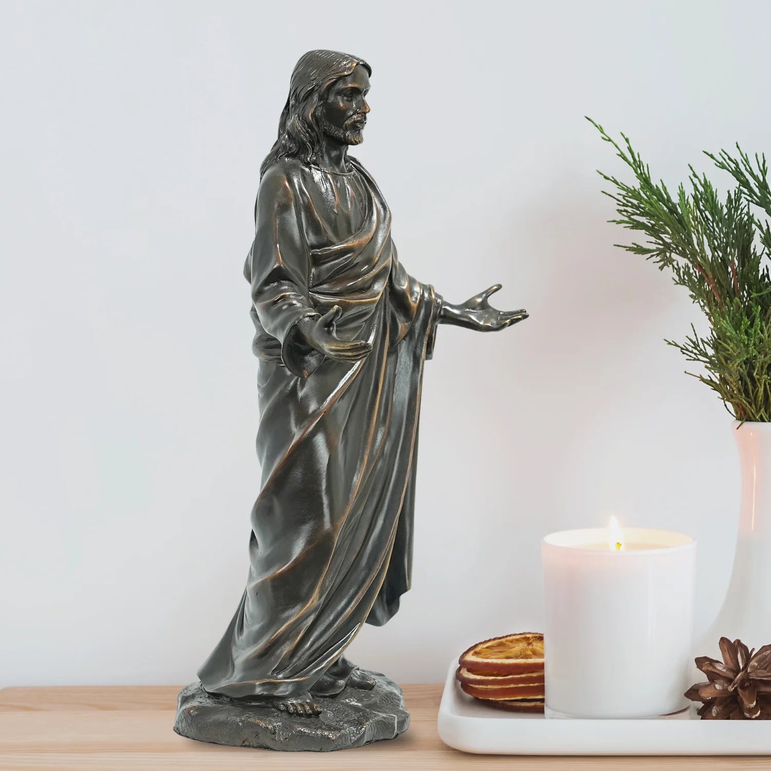 31cm Bronze Jesus Sculpture Christ Blessing Jesus Bronze Statue Church Bronze Figurines Home Decor Ornaments Antique Crafts