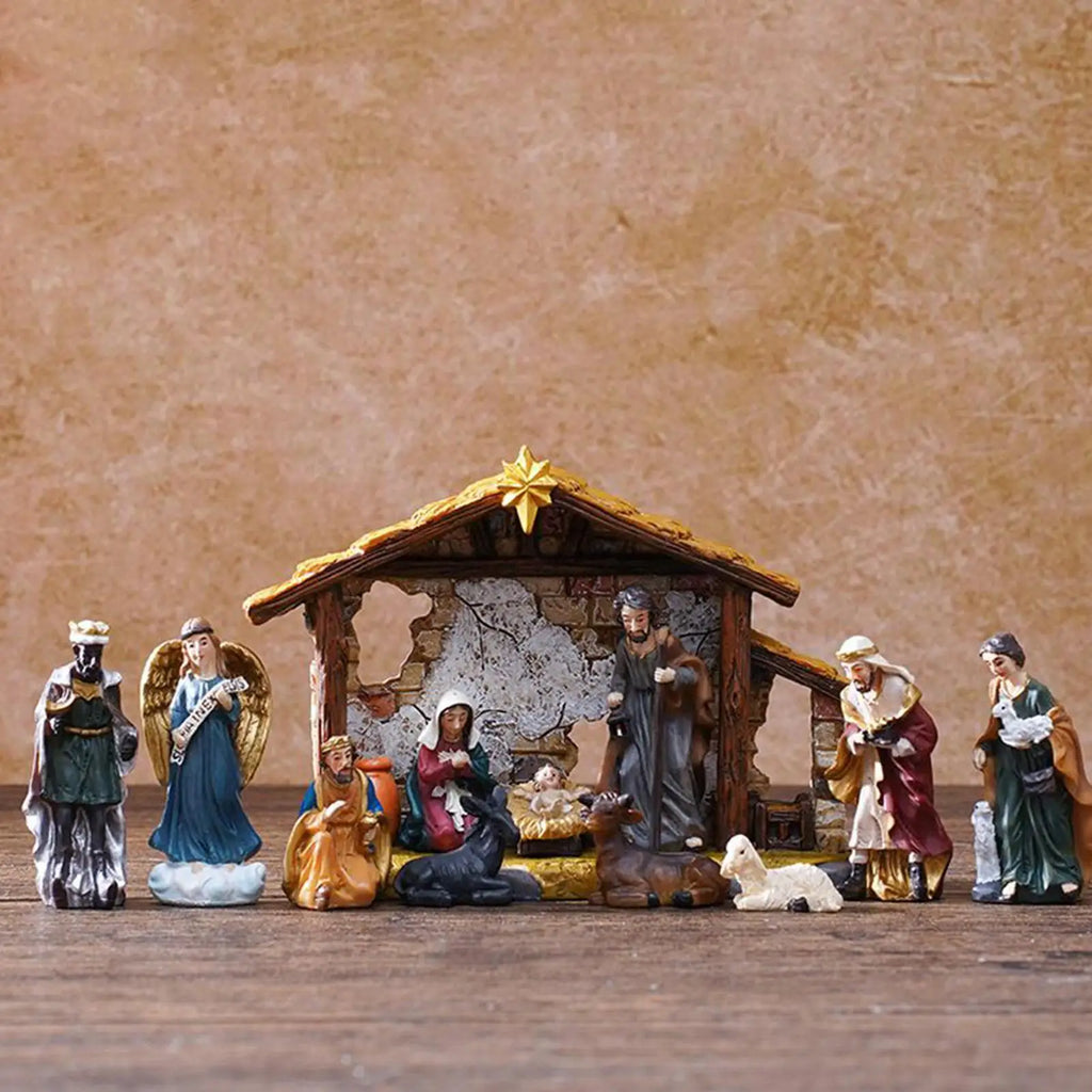 Nativity Set Christmas Manger Decoration Resin Christmas Manger Nativity Figurine Set for Bookshelf Home Dining Table Mantle