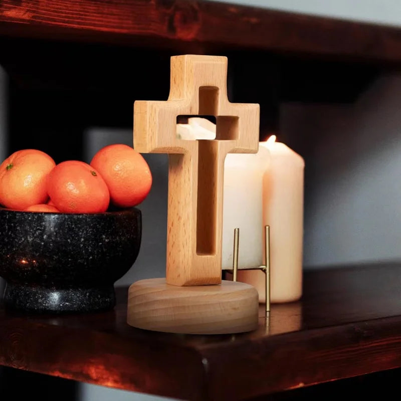 Cross Wood Crucifix Standing Jesus Wall Wooden Religious Christian Table Decoration Holy Church Religious Ornament Statue Gifts