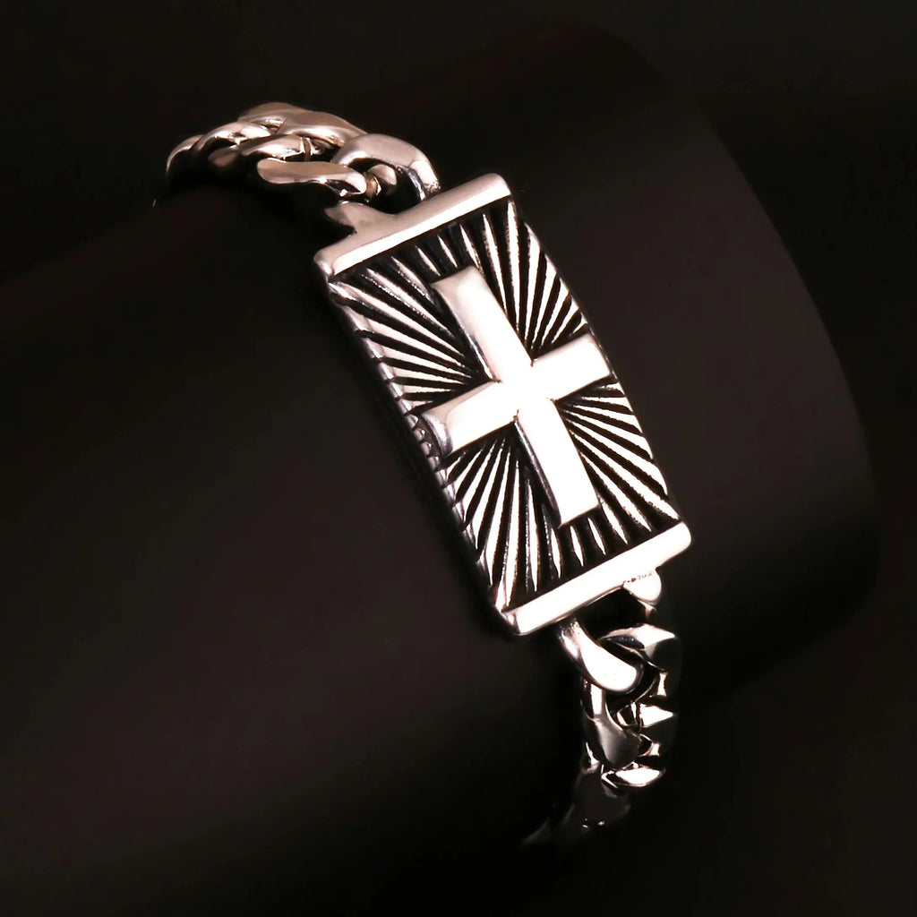1PC Pulseras Hombre Medieval Stainless Steel Male Bracelets for Man Jesus Cross Bracelets Man Spiritual Jewelry Fathers Day Gift