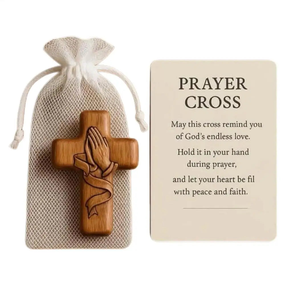 Handheld Prayer Cross Wooden Crucifix Pocket Size Daily Devotion Cross for Catholics Christians Spiritual Seekers Christmas Gift