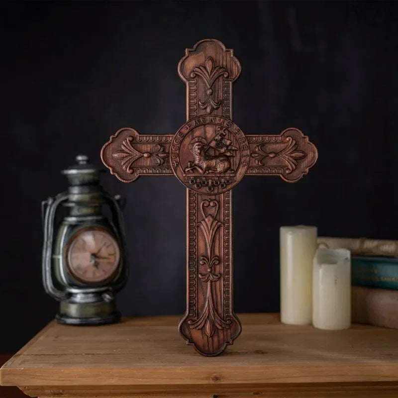 Vintage Wood Carving Cross for Wall Decoration Wall Hanging Church Gifts