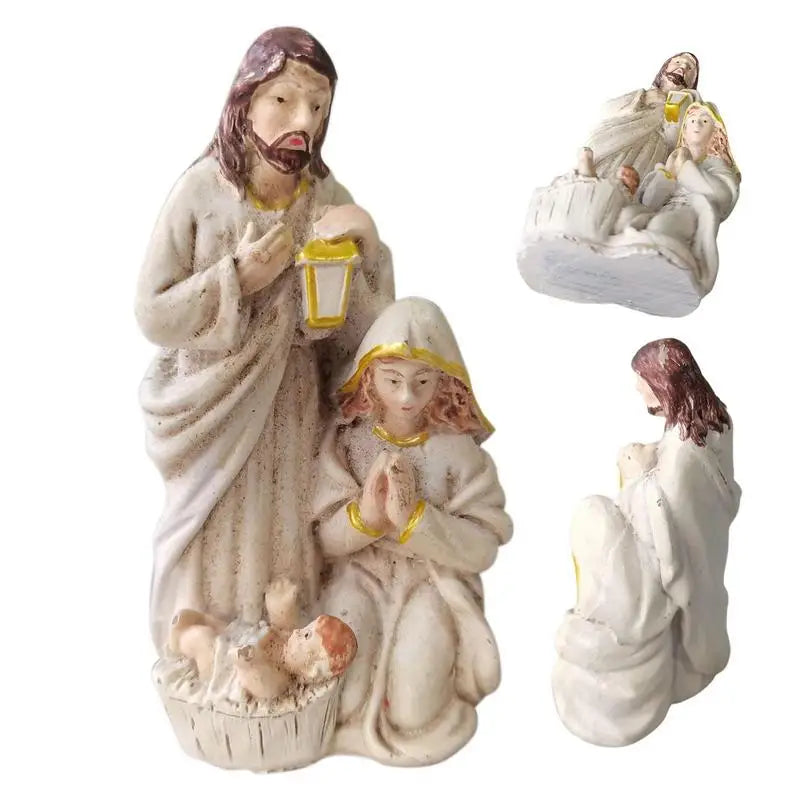 Nativity Scene Statue Tabletop Scenes Resin Holy Family Statue Catholic Figurine Handicrafts Sculpture Thanksgiving Decoration