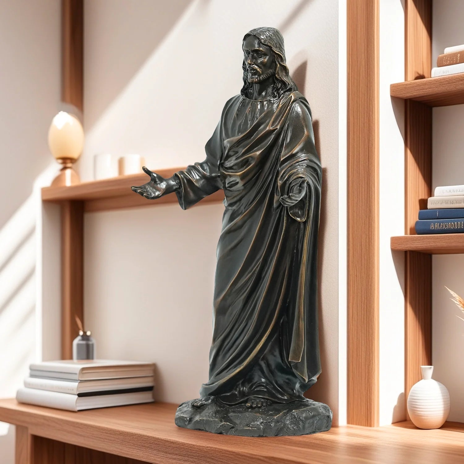 31cm Bronze Jesus Sculpture Christ Blessing Jesus Bronze Statue Church Bronze Figurines Home Decor Ornaments Antique Crafts