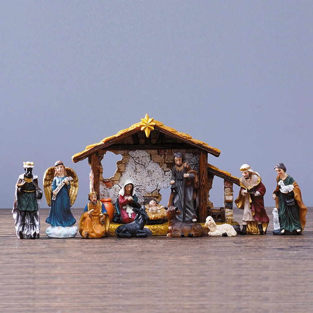 Nativity Set Christmas Manger Decoration Resin Christmas Manger Nativity Figurine Set for Bookshelf Home Dining Table Mantle