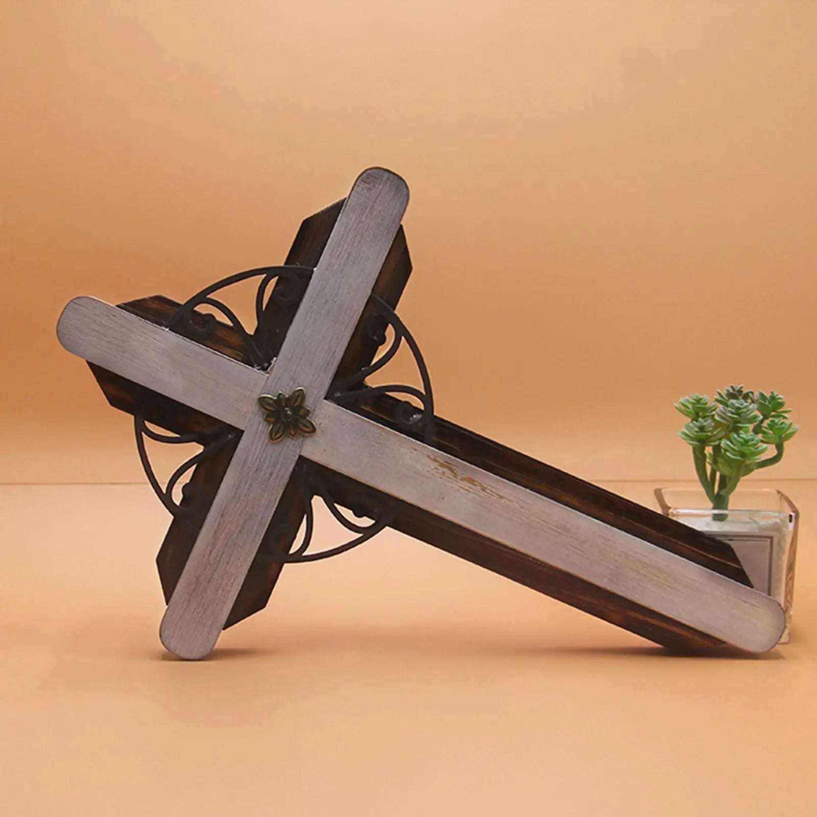 Christian Wall Cross Decorative Sculpture, Elegant Design, 34x25cm