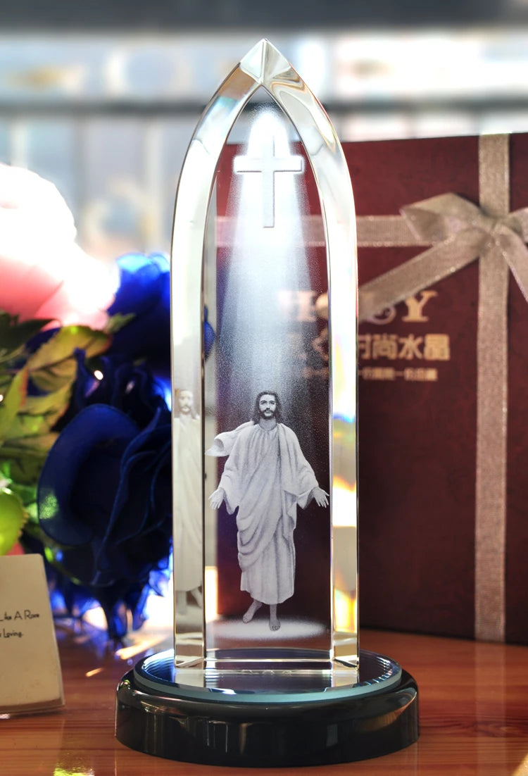 Special offer --best gift Home Decor Decoration Religious 3D Jesus CROSS blessing Decoration Jesus Christ Crystal Image