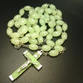 Luminous Christian Catholic Cross Rosary Necklace Glowing Light in Dark Beaded Rosary Necklaces for Men Women Christians