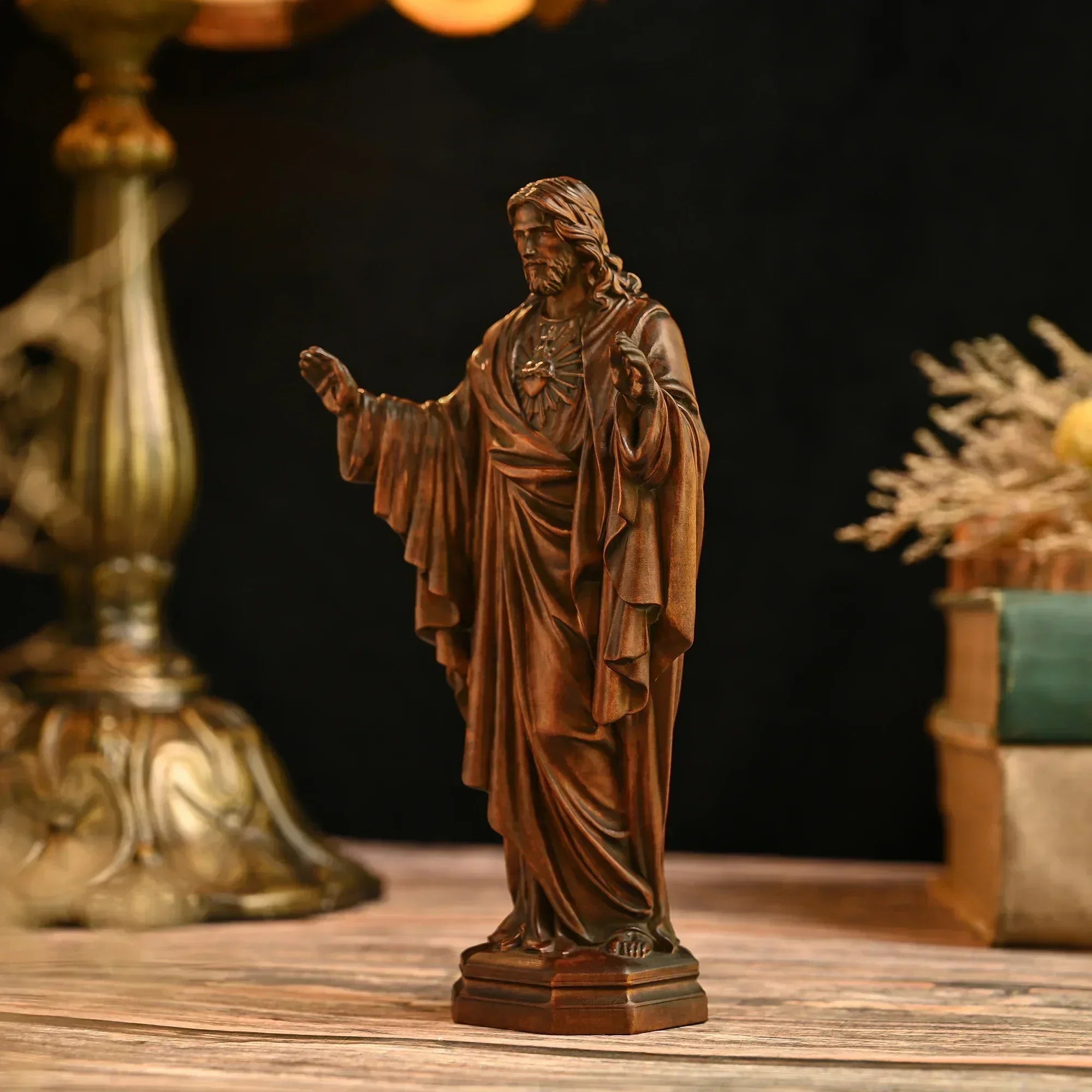 Vintage Solid Wood Carving Handcrafts Jesus Sacred Statue Ornaments Office Decor Figurines