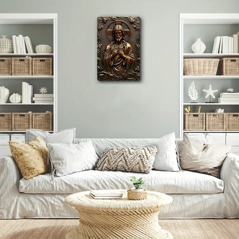 Metal Aluminum Sign Wall Hanging, 2D Flat Jesus, Square Sign, Square Gift, Wreath Sign, Living Room, Home, Door Wall, Decoration