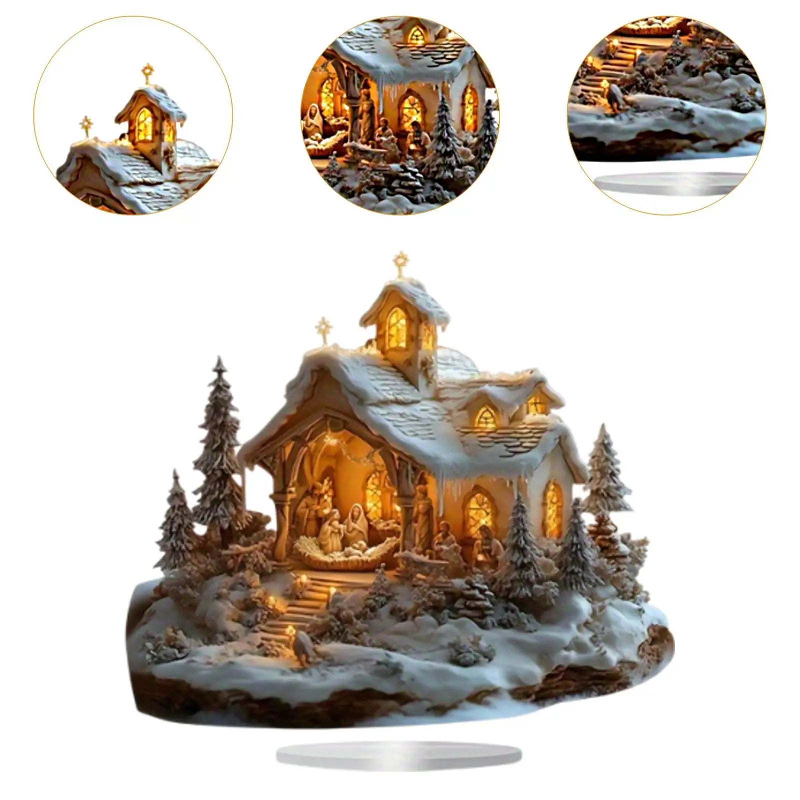 Jesus Figurine Snow Scene House Tabletop Decor Desk Display Collection Christmas