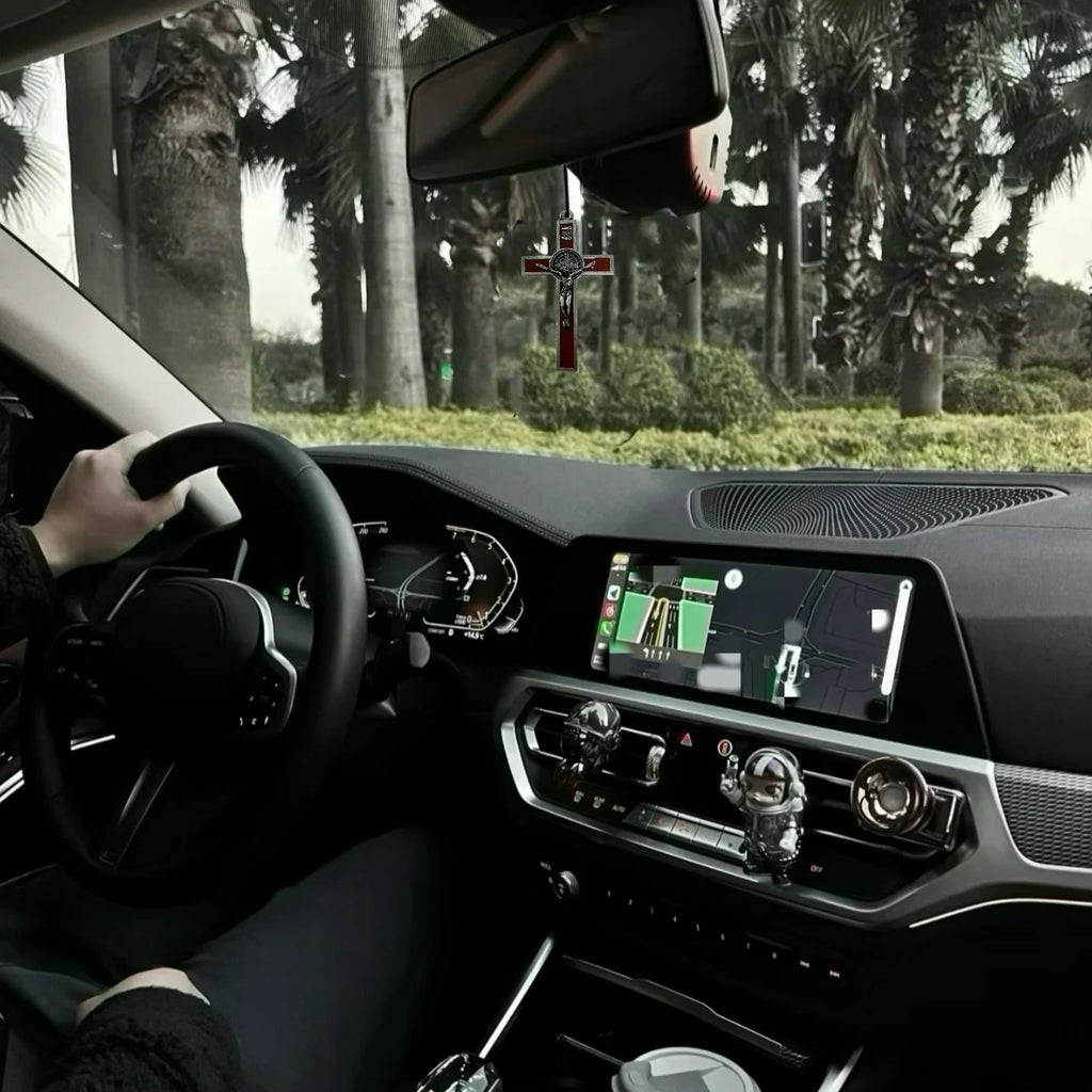 Easter Gift Crucifix Wall Cross-St. Benedict Metal Wall Art-5.0 InchX2.7 Inch Black White Brown Enamel Give Blessing Rosary Gift