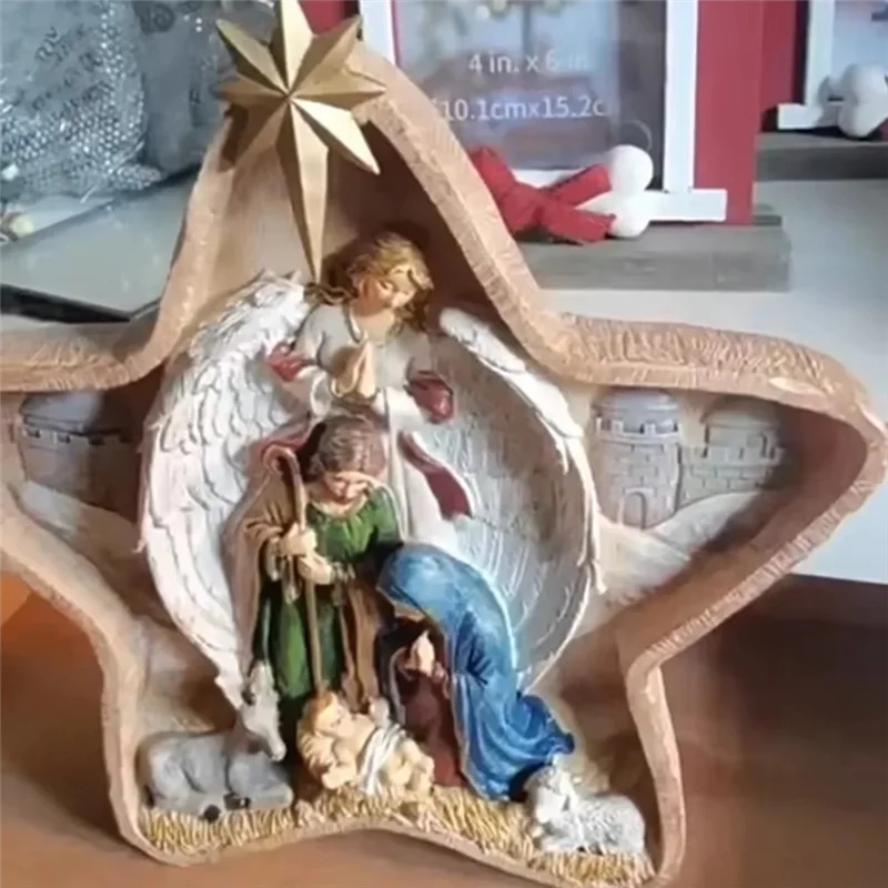 AB47-European Holiday Decoration Home Table Decoration Five-Pointed Star Manger Birth Window Decoration