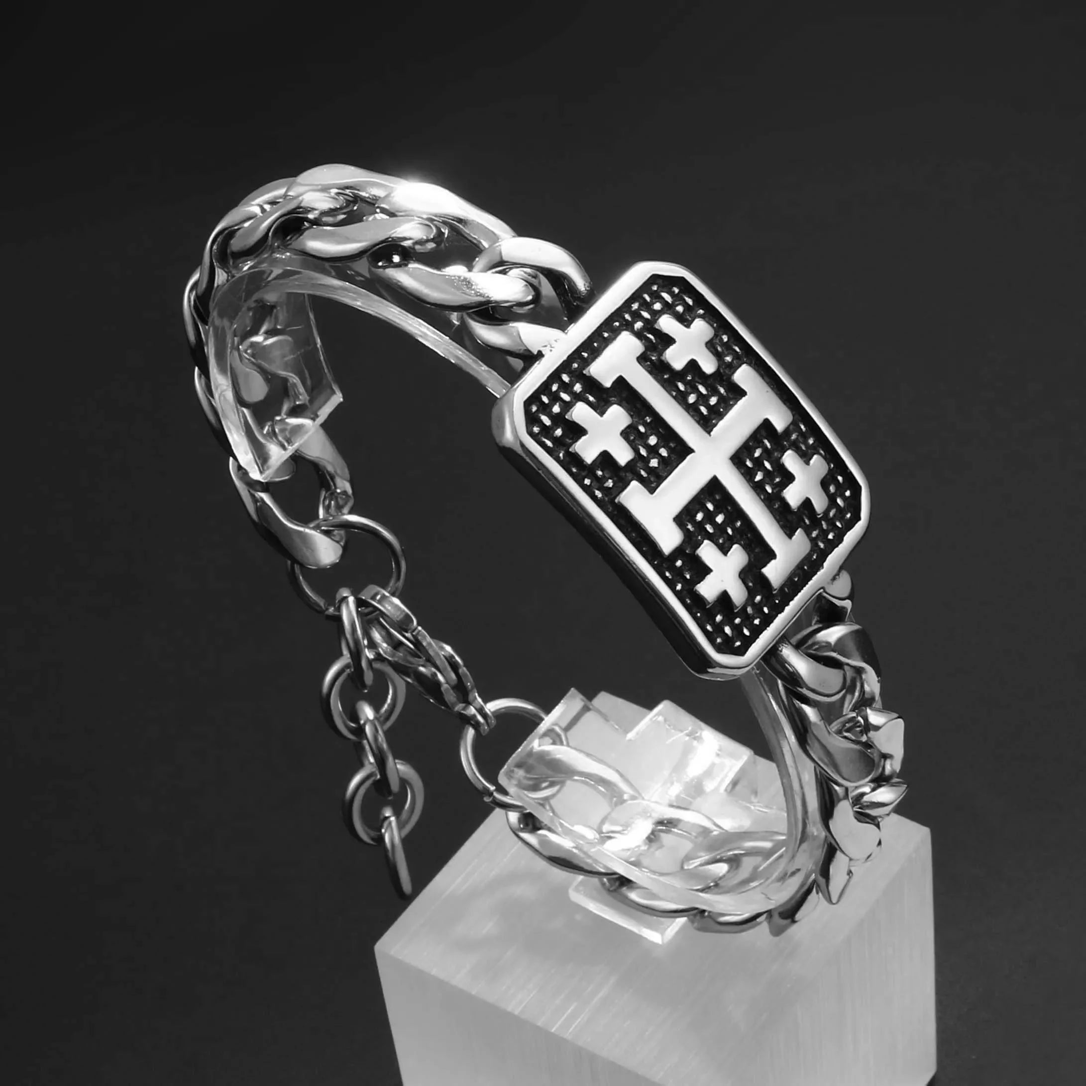 1PC Pulseras Hombre Medieval Stainless Steel Male Bracelets for Man Jesus Cross Bracelets Man Spiritual Jewelry Fathers Day Gift