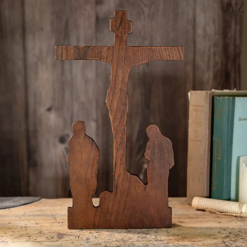 High Quality Vintage Solid Wood Crosses Cameo Crafts Jesus Desktop Decor Icon Holy Statues