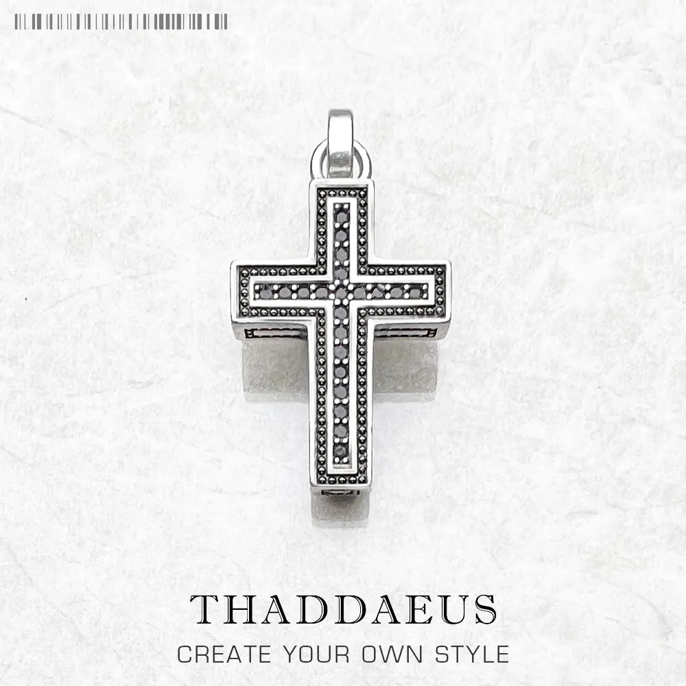 Pendant Black Cross Summer Vintage Unisex Jewelry Europe Accessorie 925 Sterling Silver Gift For Woman Men