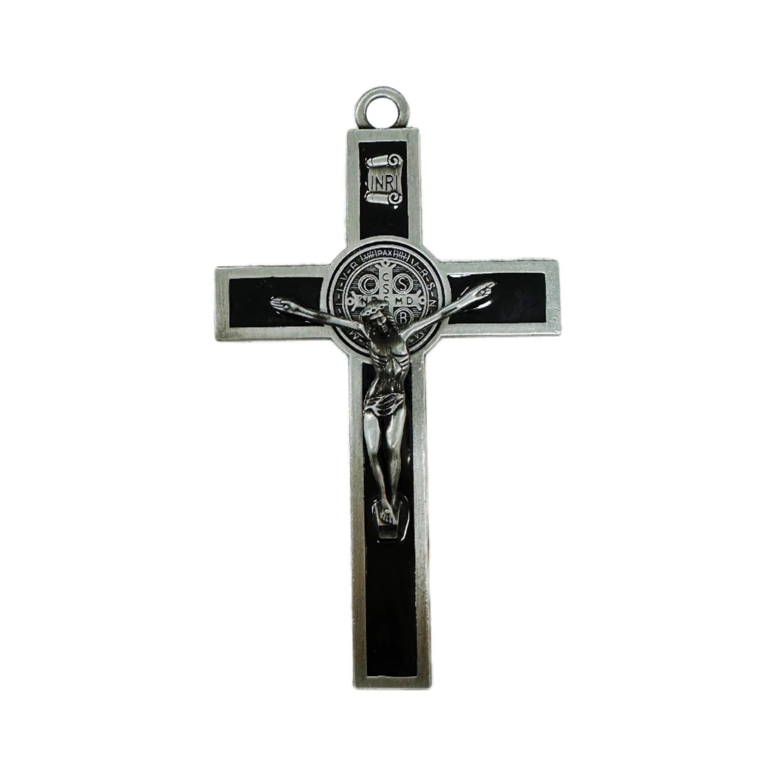 Easter Gift Crucifix Wall Cross-St. Benedict Metal Wall Art-5.0 InchX2.7 Inch Black White Brown Enamel Give Blessing Rosary Gift
