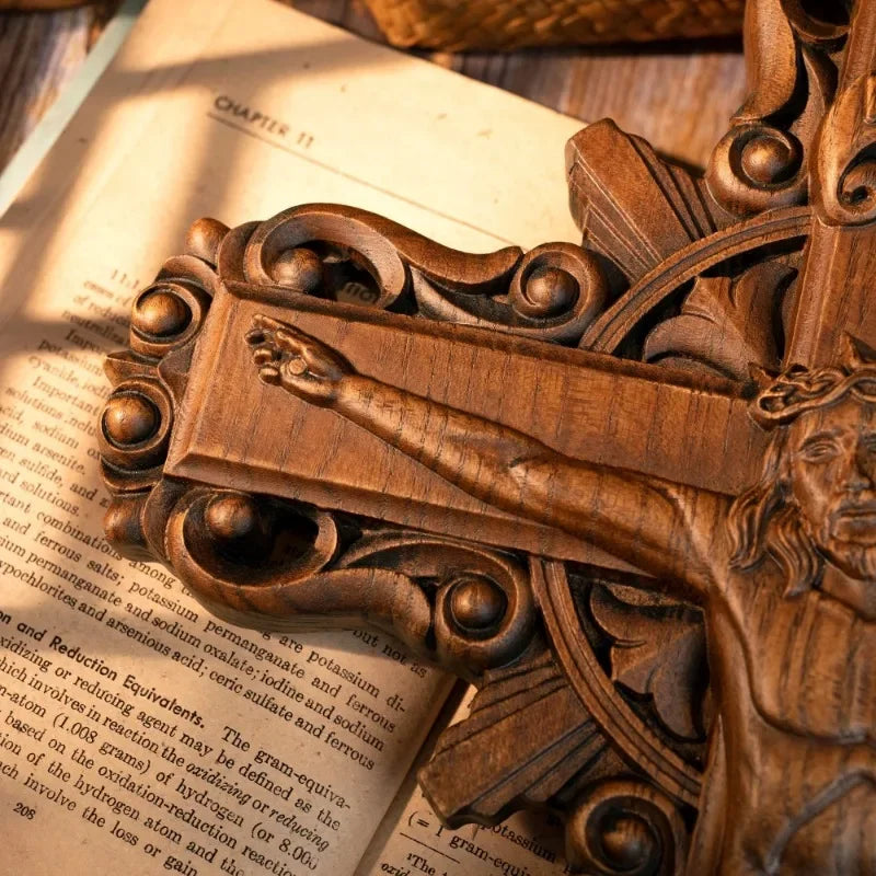 Jesus Cross Wooden Crucifix Wall Decoration, Catholic Prayer Religious Wall Hanging Church