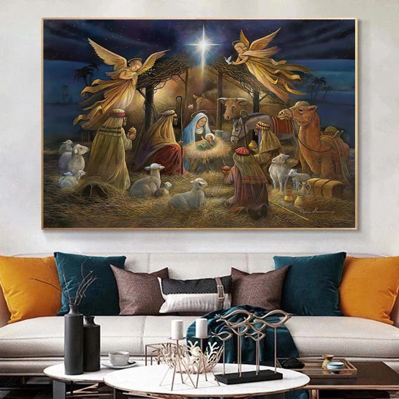 Birth of Jesus Christ Wall Art Canvas Painting Nativity Scene Christmas Decor Modern Oil Painting Church Wall Decor Cuadros