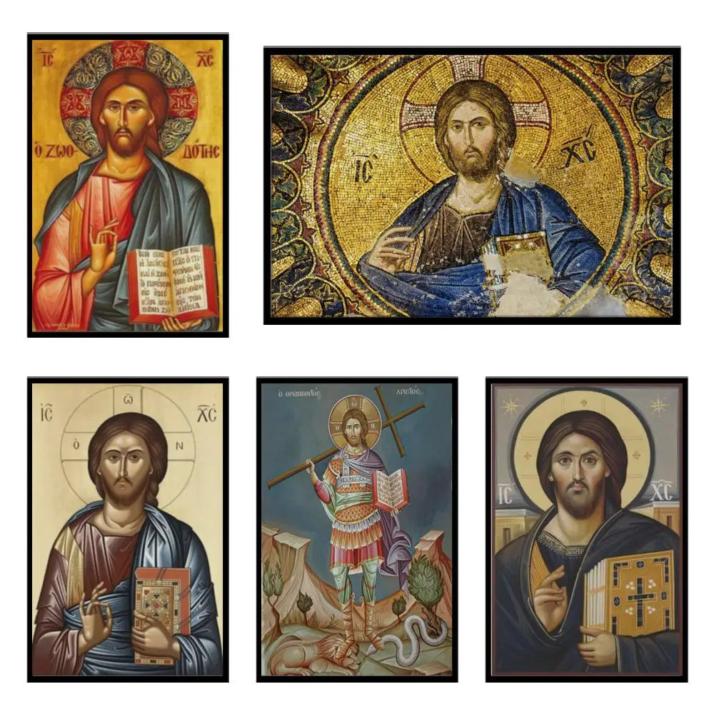 Large Greek Orthodox Jesus Christ Icon Canvas Print Byzantine HD Religious Art Wall Decor for Church Home Altar & Prayer Corner
