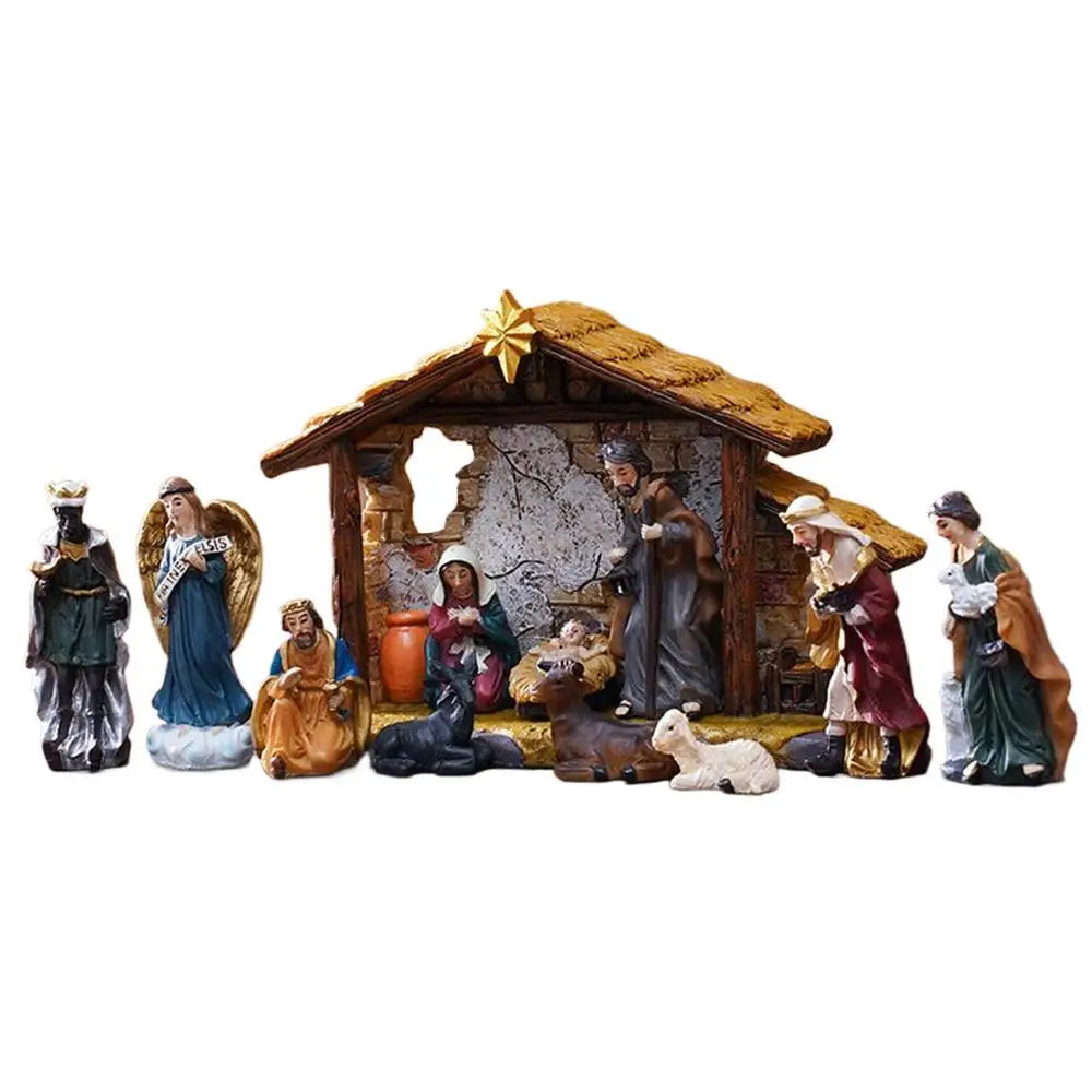 Nativity Set Christmas Manger Decoration Resin Christmas Manger Nativity Figurine Set for Bookshelf Home Dining Table Mantle