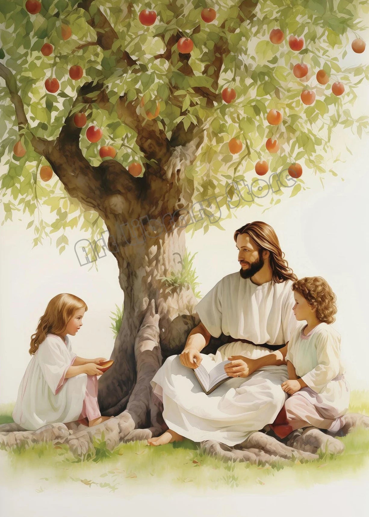 Watercolor Jesus Teaching Children Portrait Christian Religious Poster Canvas Painting Wall Art Pictures Home Interior Decor