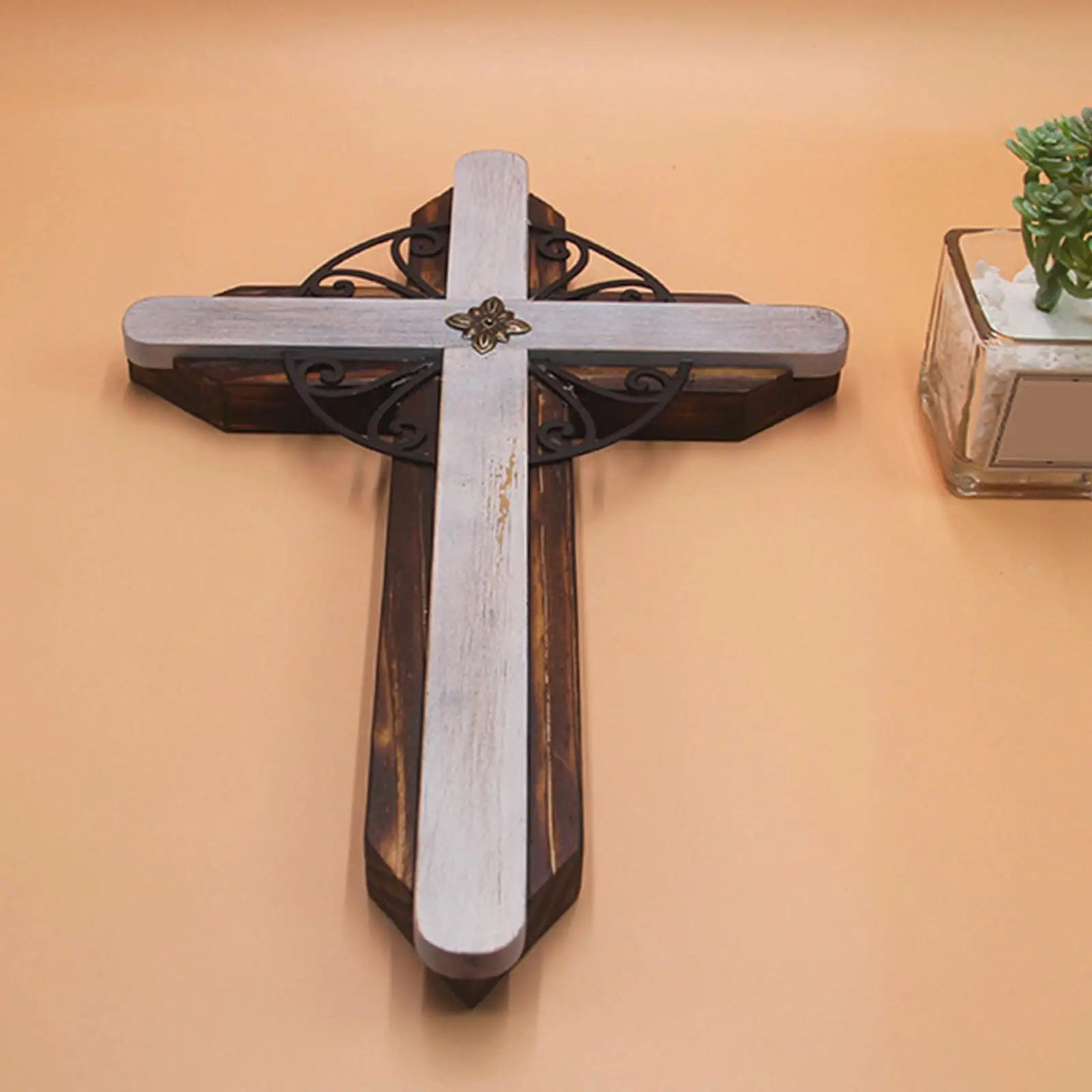 Christian Wall Cross Decorative Sculpture, Elegant Design, 34x25cm
