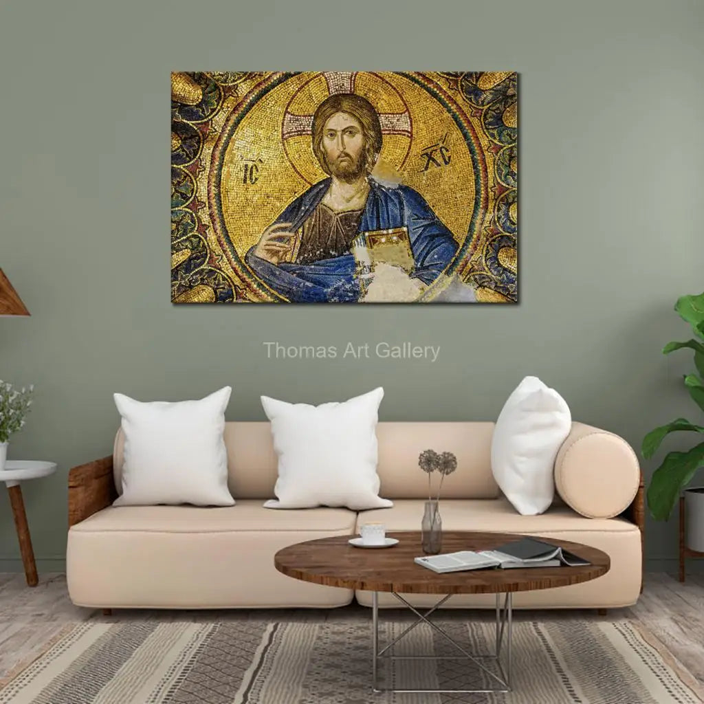 Large Greek Orthodox Jesus Christ Icon Canvas Print Byzantine HD Religious Art Wall Decor for Church Home Altar & Prayer Corner