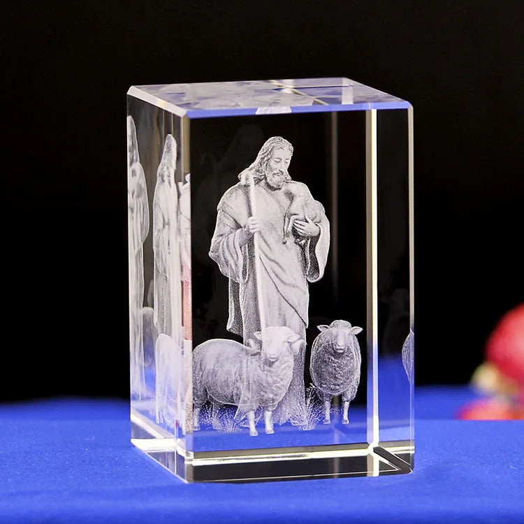 Efficacious HOME family Talisman- Christianity Jesus Christ with sheeps Figurine 3D Crystal statue - cost