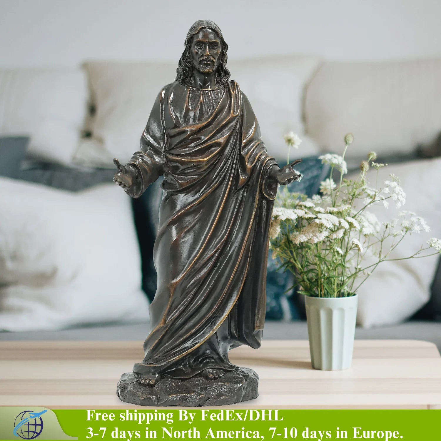 31cm Bronze Jesus Sculpture Christ Blessing Jesus Bronze Statue Church Bronze Figurines Home Decor Ornaments Antique Crafts