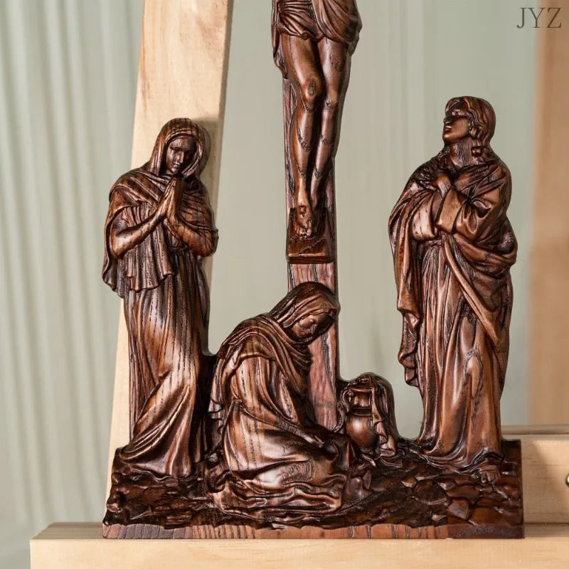 High Quality Vintage Solid Wood Crosses Cameo Crafts Jesus Desktop Decor Icon Holy Statues