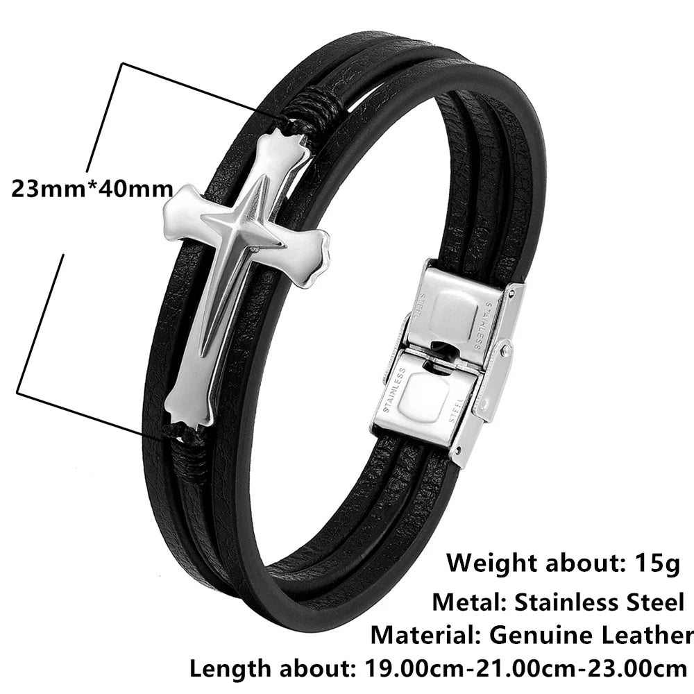 New Prayer Style Multi Layer Design Stainless Steel Cross Bracelet Leather Bracelet Women Classic Christmas Men Fashion Gift