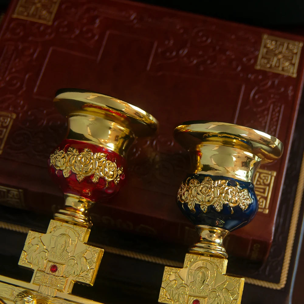 Orthodox Cross Candlestick Jesus Candlestick Zinc Alloy Candlestick Zinc Alloy Candlestick Glass Church Supplies Home Decoration