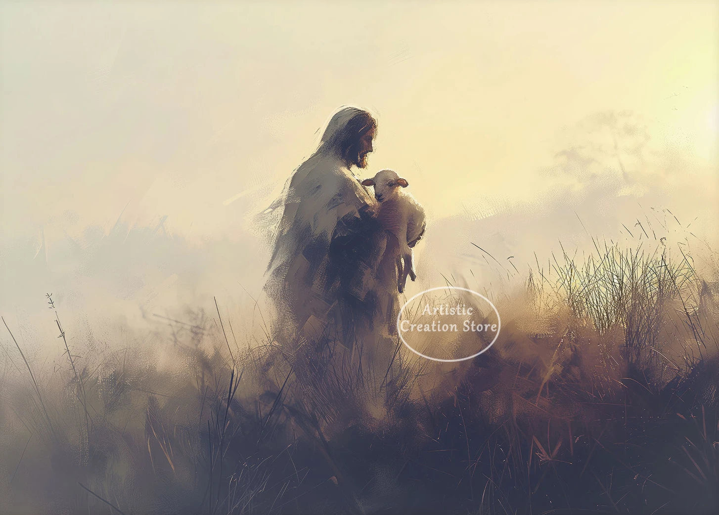 Retro Christian Jesus Leaves The 99 Good Shepherd Landscape Religious Poster Canvas Painting Wall Pictures Home Interior Decor